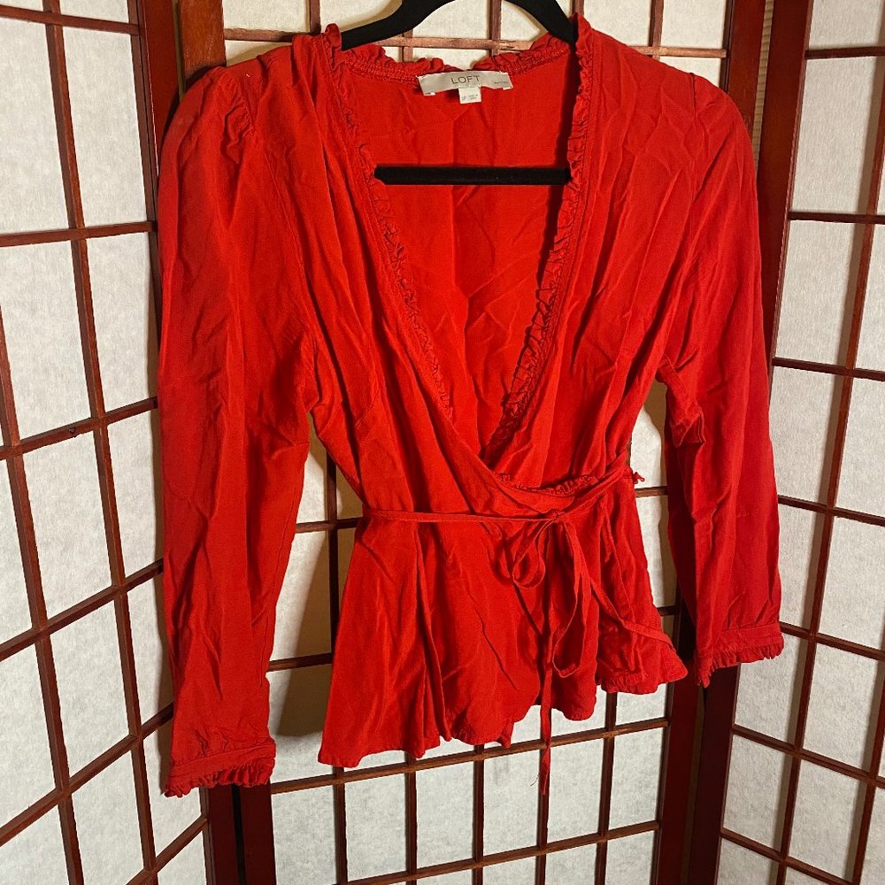 LOFT Petite Red Wrap Blouse